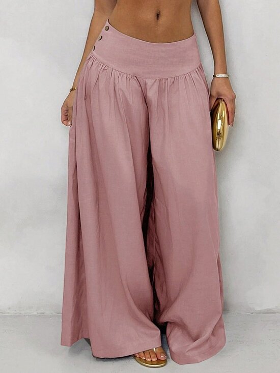 MODA ME COUTURE Pants - Pink Casual Women's Low-Waist Wide-Leg Pants